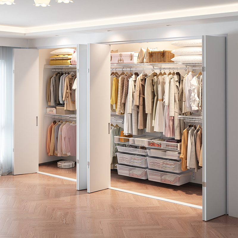 金属衣柜衣帽间开放式步入式货架式钢制衣柜金属框架支架定制